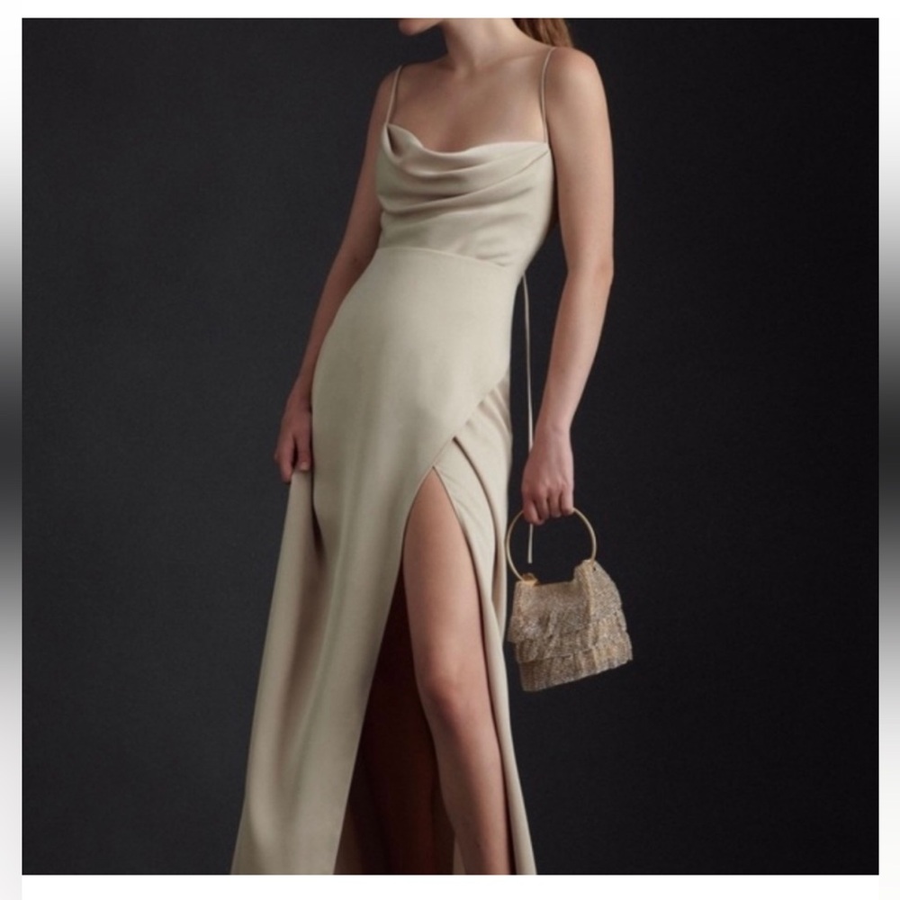 BHLDN Remy Cowl-Neck Faux-Wrap Satin Gown